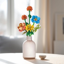 MEIEST Flower Bouquet Building Blocks Set,Mini Bricks Plant Botanical Collection Construction Building Toy,Creative DIY Artificial Flowers Home Decoration (Orange)