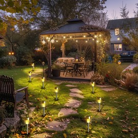 GIGALUMI Solar Pathway Lights 12 Pack, Stainless Steel IP44 Waterproof Auto On/Off Outdoor LED Solar Landscape Lights for Garden, Yard, Patio, Path and Walkway. (Warm White)