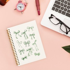 ULEGIE Coquette Bow Notebook Journal, Preppy Notebook, Girly Notebook, Pink Aesthetic Notebook, Pink Desk Accessories for Women, Preppy Office Supplies, Bow School Supplies 5.5x8.3（Green
