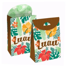 Big Dot of Happiness Tropical Luau - Hawaiian Beach Gift Favor Bag - Party Goodie Boxes - Set of 12
