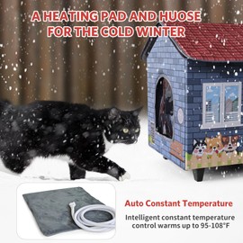 Elevated Base Heated Cat House for Outdoor,Heated Kitty House for Outside in Winter Blue
