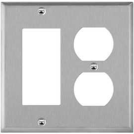 ENERLITES Combination Duplex Receptacle Outlet or Decorator Light Switch Metal Wall Plate, Corrosive Resistant, Size 2-Gang 4.50" x 4.57", 772131, 430 Stainless Steel, UL Listed, Silver