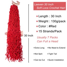 Leeven 30 Inch Red Soft Locs Crochet Hair 7 Packs Distressed Faux Locs Pre Looped Natural Butterfly Locs Boho Goddess Locs Curly Synthetic Braids Hair for Women 15 Strands/Pack
