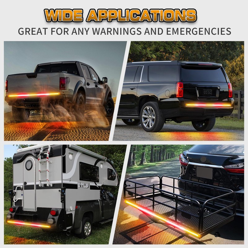 XRIDONSEN 60 inch Amber Red Truck Tailgate Strobe Lights Strip