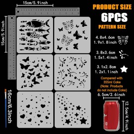 FINGERINSPIRE 6 Butterfly/Dragonfly Stencil with 1 Plastic Brush 15 x 15 cm Large Heart/Star Drawing Stencil Fish Stencil Insects/Beetle Templates for Painting on Walls Fabrics Furniture