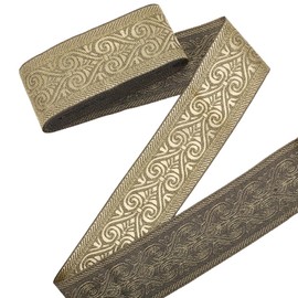 CABODYALS 9M 50mm Gold Jacquard Ribbon Metallic Embroidered Floral Trimming Ethnic Style Woven Fabric Vintage Polycotton Wide Ribbons for Sewing Making Clothing Home Decoration Diy Craft Gift Wrapping