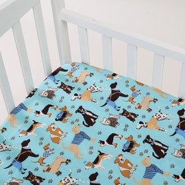 JISEN Polyester Dog Pattern Crib Sheet - Fitted Baby Cot Sheet for Standard Crib and Toddler - 60x120cm to 70x132cm for Boys and Girls (1 Pack)