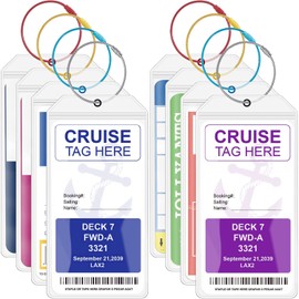 Ewzayol Luggage Tag for Cruises Pack of 8 Waterproof PVC Transparent Luggage Tags with Coloured Clip Closure and Screw-On Coloured Metal Strap