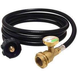 8 Feet Propane Tank Extension Hose with Gauge, Acme to Male QCC/POL Fittings for Gas Grill, Heater and All Other Propane Appliances, Propane Tank Hose Adapter Converts Extension Replacment Parts