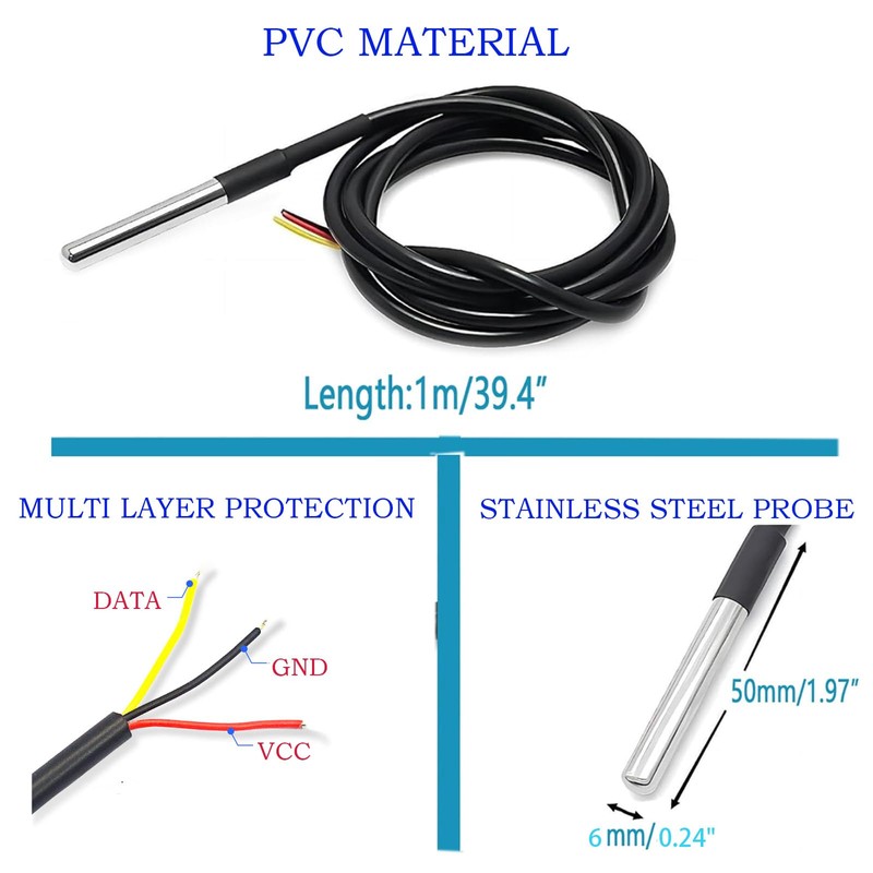 Gikfun 5PCS 1M DS18B20 Temperature Sensor Waterproof Digital Thermal Probe