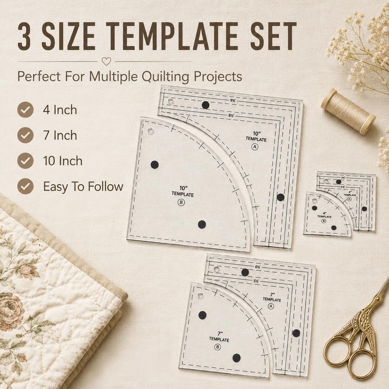3 Set Drunkards Path Quilting Templates,Acrylic Rulers with 1/4" Seam