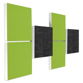 platino24 Sound Absorber Colour from Basotec G+, 3D Acoustic Panels with Acoustic Felt, 6 Square Panels in Light Green + Anthracite, Acoustic Panels for Sound Insulation in Office, Studio and Home