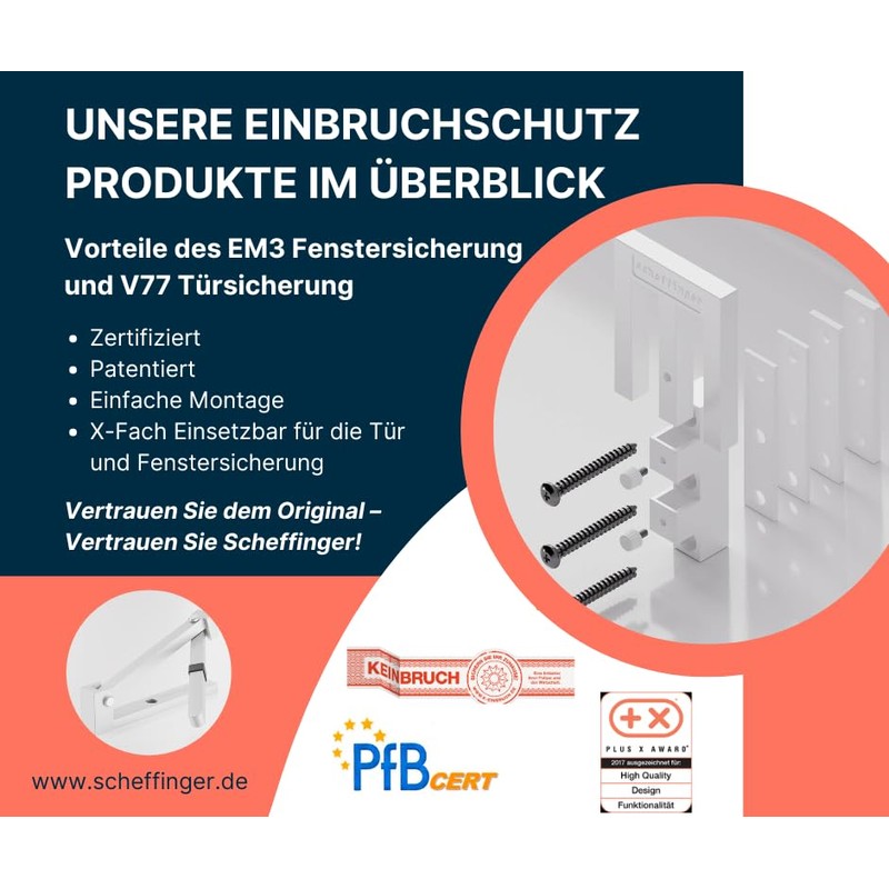 Scheffinger V77 Door Bolt Überfallschutz for Apartment Doors, 100% Steel,