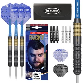 Target Darts Josh Rock Steel Darts, 22G Brass Darts, Solid Nickel Point Tip Dart Set, Player Edition Steel Darts with Fixed Black Tips, Professional Darts Accessories & Darts Case