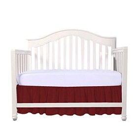 Burgundy Crib Skirt Dust Ruffle, 100% Natural Cotton-Nursery Crib-Toddler Bedding Skirt for Baby Girls or Boys, 14" Drop