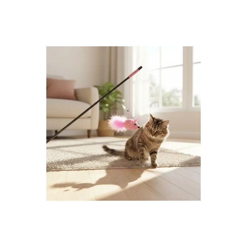 Varita Con Ratón De Juguete Para Gato Interactiva Cascabel