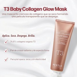 PESTLO Máscara de Colágeno Baby Glow - Mascarilla Facial Coreana Exfoliante con Infusión de Colágeno Vegano Reallagen/T3, Aginon, Volufiline para Hidr