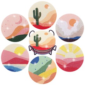 Temlum Diamond Painting Coasters with Holder, Set of 6 Abstract Landscape Diamond Painting for Adults and Beginners, DIY Coasters, Diamond Painting Set, Crafts, Adults