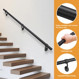 SDNBHT Stair Railing Indoor Metal Hand Rails for Indoor Stairs 1.5" Pipe Stair Handrail Aluminum Wall Mounted Indoor/Outdoor Handrail for Steps Black Industrial Handrail for Stairs 4ft