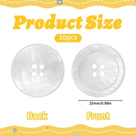 10 Pcs White Mother of Pearl Shell Buttons 1 inch Natural Mop White Buttons for Clothes 4 Hole Pearlized Shell Sewing Replacement Button for Sewing Crafts Clothes Shirts Suits Decorations (25mm)