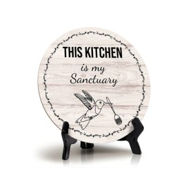 Signs ByLITA Round This Kitchen Is My Sanctuary Wood Color, Circle Table Sign (5x5")