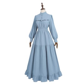 Nuoqi Victorian Dress for Women Long Sleeve Edwardian Dress 1800s Civil War Colonial Costume, Aero Blue, Large