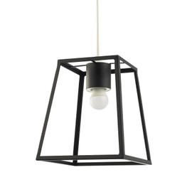 Industrial Lantern Pendant Light Shade in Matte Black Metal with Square Top and Bottom | 25cm x 21cm x 15cm | for Kitchens Dining Rooms Lounges etc by Happy Homewares