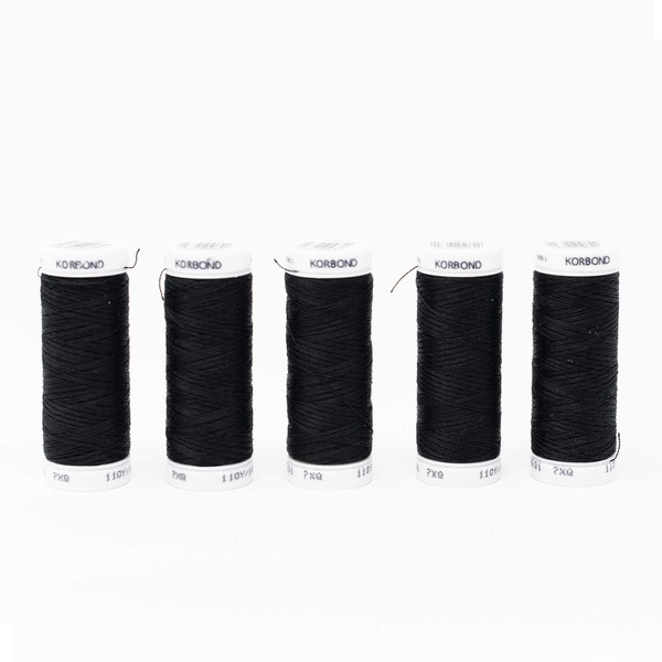 KORBOND 500m Black Polyester 5 x 100m Reels Thread-for Hand