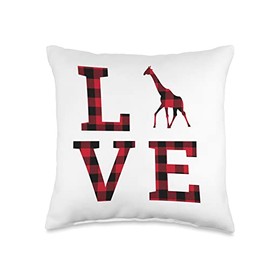 Kismet Designs Love Giraffe Red Buffalo Check Rustic Lake Cabin Lodge Throw Pillow, 16x16, Multicolor