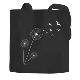 Autiga® Shopping Bag Dandelion Birds Jute Bag Black 2 Long Handles