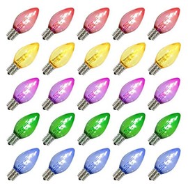Vickerman 509623 - C7 Candelabra Screw Base Multi-Color LED Transparent Dimmable (25 pack) Christmas Light Bulbs (XLEDTC70-25)