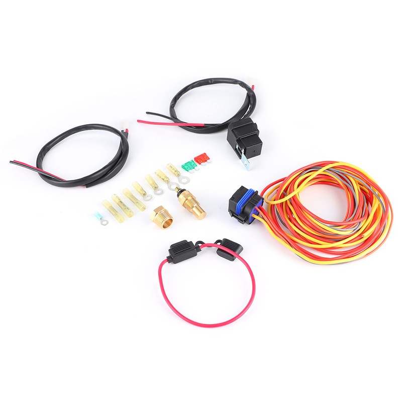 Electric Cooling Fan Wiring Harness Kit Dual Single 165/185 W/Thermostat