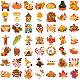 XZENTIRA 100 PCS Thanksgiving Stickers Fall Cute Waterproof Vinyl Gift Stickers for Water Bottles, Cards, Scrapbooking, Happy Thanksgiving Stickers Autumn Turkey Pumpkin Stickers for Kids Teens Adults