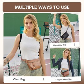 HKCLUF Women's Bum Bag, Vegan Leather Bum Bag, Stylish Waist Bag, Shoulder Bag with 2 Straps, 4-1 Khaki