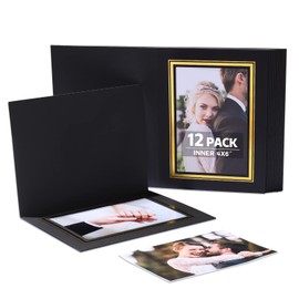 HOTUO 12 Pack Cardboard Photo Folders, Black/Gold Paper Photo Frame Cards for 4x6 Photo, Best Paper Greetings/Invitation Cards for Gtadution, Christmas, Wedding, Picture Inset Notecard(Vertical)
