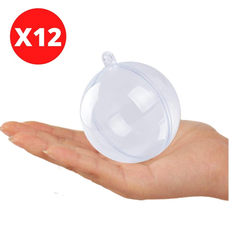 Clear Baubles to Fill x12 Transparent Plastic Fillable Christmas Baubles