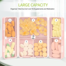 7 Day Pill Box, Pill Box Organizer Pill Dispensers for Vitamins, Cod Liver Oil, Supplements, Medication