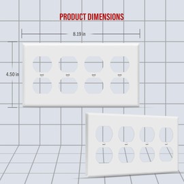 Enerlites 8824-W Duplex Receptacle Outlet Wall Plate, Standard Size 4-Gang, Polycarbonate Thermoplastic, White