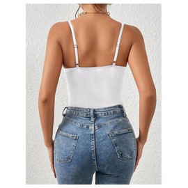 Milumia Women's Floral Lace Sheer Mesh Corset Bodysuit Spaghetti Strap Cami Top All White X-Large