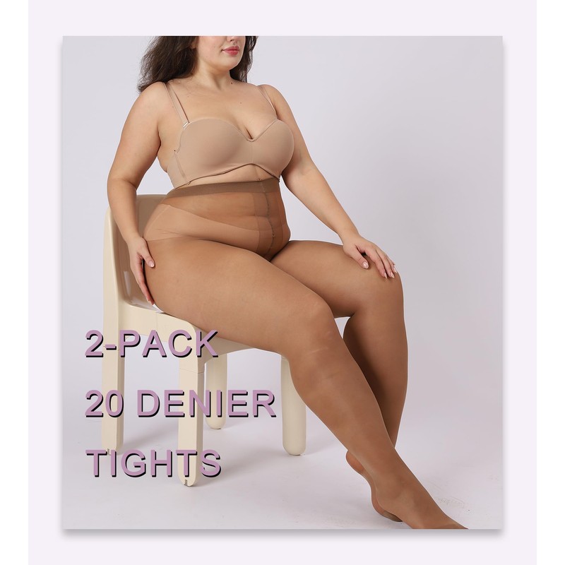 Plus Size Tights for Women, 20D Sheer to Waist T