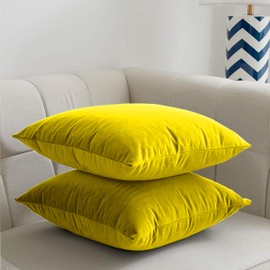 My home store Velvet Cushion Covers 45 x 45 cm- Premium Decorative Throw Pillowcases - Pack of 2 Gold Cushion Covers for Sofa Living room with Invisible Zipper, 18 x 18 Inches