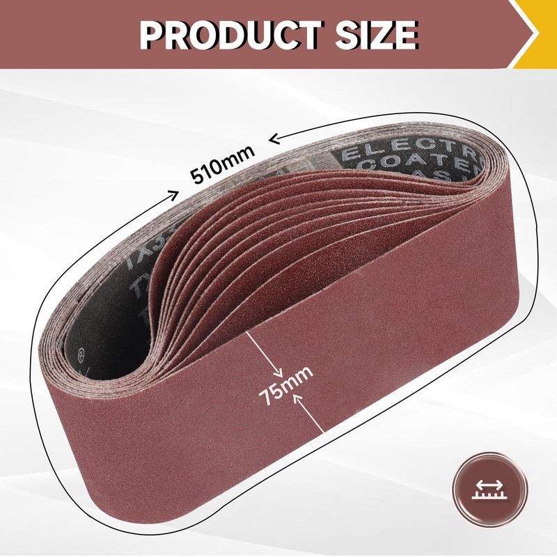 STEBRUAM 10PCS Sanding Belt 75 x 510 mm 100 Grit