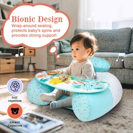 Upgraded Blublu Park Baby Donut Sit Me Up Floor Seat for 3-36 Months, Wider U-Shape Inflatable Baby Seat with Cover, Activity Chair for Sitting up, Sensory Tray Suitable for Development, Piano