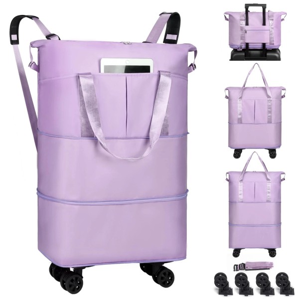 VOOWO Duffel Bag with Wheels - Rolling Foldable Expandable Duffle