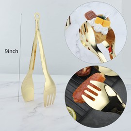 MSY BIGSUNNY Kitchen Tongs Cooking Tong - Stainless Steel Food Serving Tongs Set of 2(Gold, 9 inch)