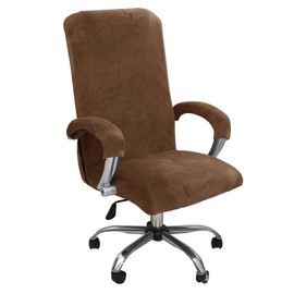 Velvet Office Chair Cover with Arm Covers Stretch Computer Desk Chair Covers Universal Boss Swivel Chair Covers Gaming Chair Covers (Leather Color,Medium)