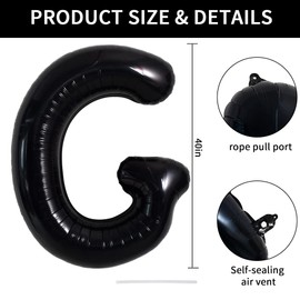 TONIFUL 40 Inch Large Black G Letter Balloons Jumbo Helium Balloons,Foil Mylar Big Alphabet Balloons for Birthday Party Anniversary Supplies Decorations