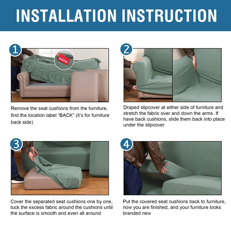 H.VERSAILTEX 4 Piece Stretch Sofa Covers for 3 Cushion Couch