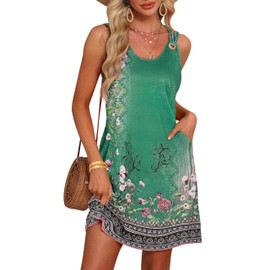 Sherosa Women Floral Dresses Casual Summer Sleeveless Crew Neck Swing Sundress Loose A Line Maternity Dress (Floral3,XXL)