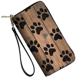 ZXYBNMLE RFID Blocking Leather Wallet for Women – Large Capacity Zip Around Clutch with 8 Card Slots,25 Cash Pockets & Coin Zipper,Vintage Wood Paw Print Pattern